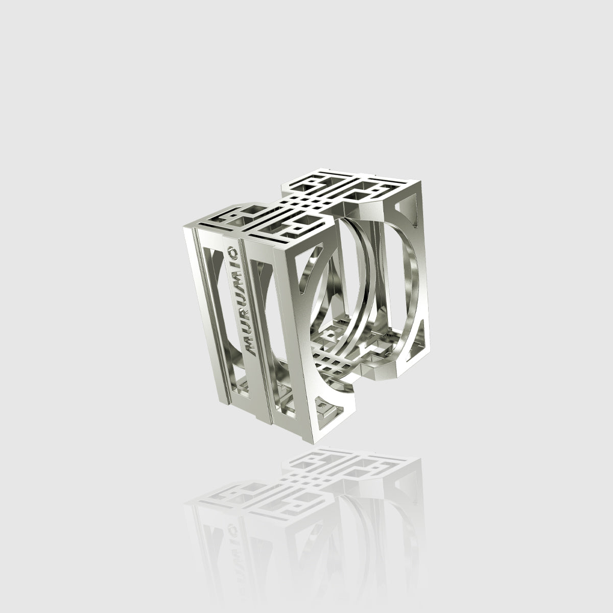 Bague homme en argent 925 hcube2 murumio vue aérienne sur un fond gris